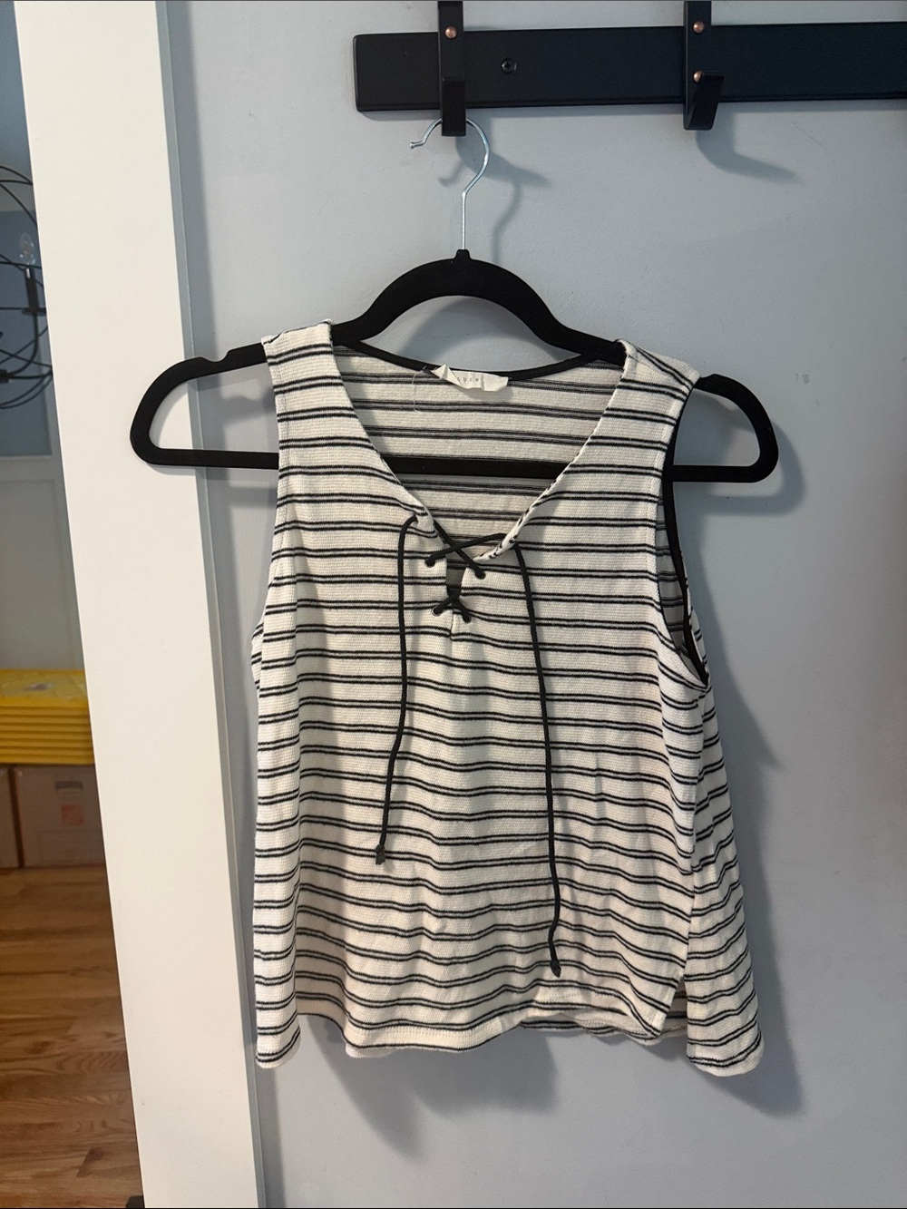 Lush Black & White Striped Lace-Up Tank